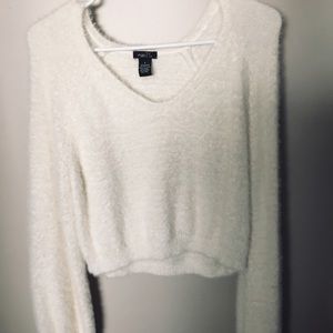 Fuzzy white crop top sweater